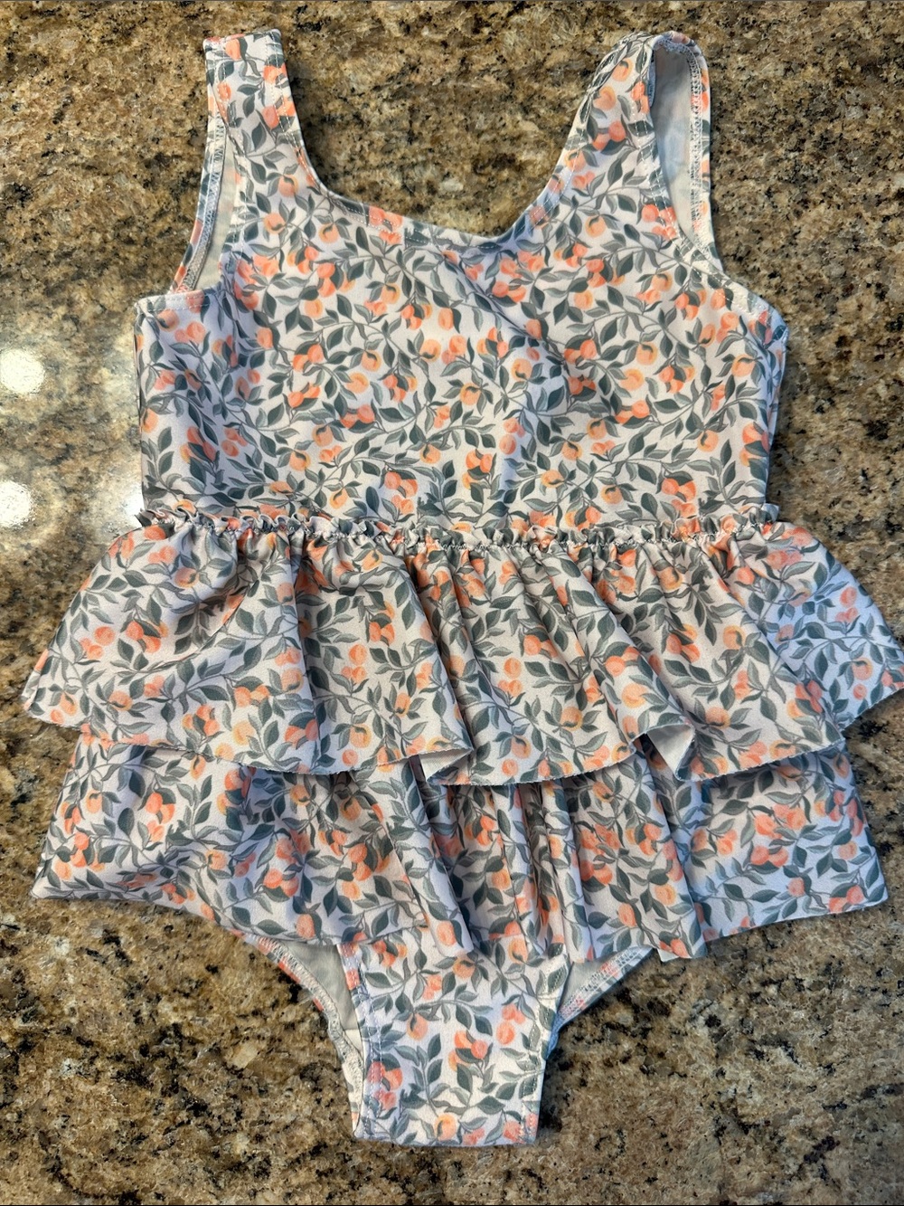 H&M Girls Floral Ruffle One-Piece Swimsuit - Peach & Sage